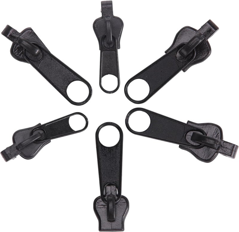 6Pcs Black Zipper Slider,Metal Zipper Pull Replacement Slider Kit,Backpack, Jackets, Coat, Boots,Clothing Sewing Notions and Supplies,Replacement Zipper Pull,Zipper Repair,Zipper Slider Replacement